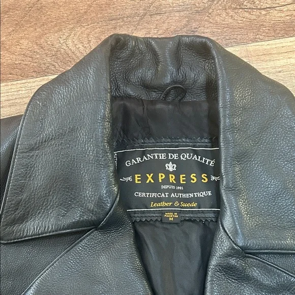 Express Black Leather Double-Breasted Jacket - Picture 2 of 16